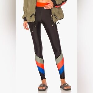 P.E Nation Black Leggings with Red, Blue & Olive Colorblock